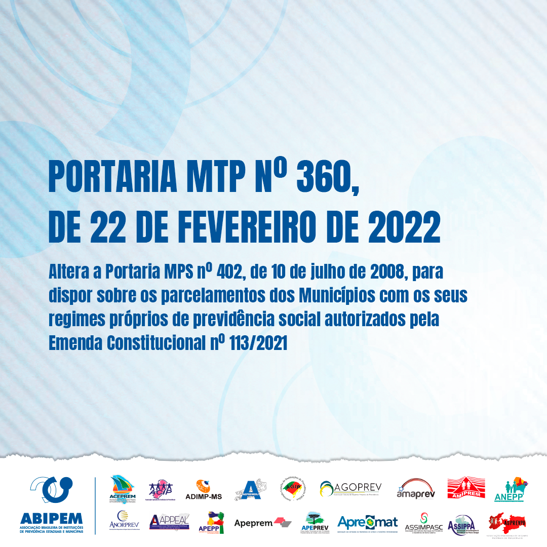 Ministério do Trabalho e Previdência publica PORTARIA INTERMINISTERIAL MPS/ MF Nº 26, DE 10 DE JANEIRO DE 2023 - ABIPEM